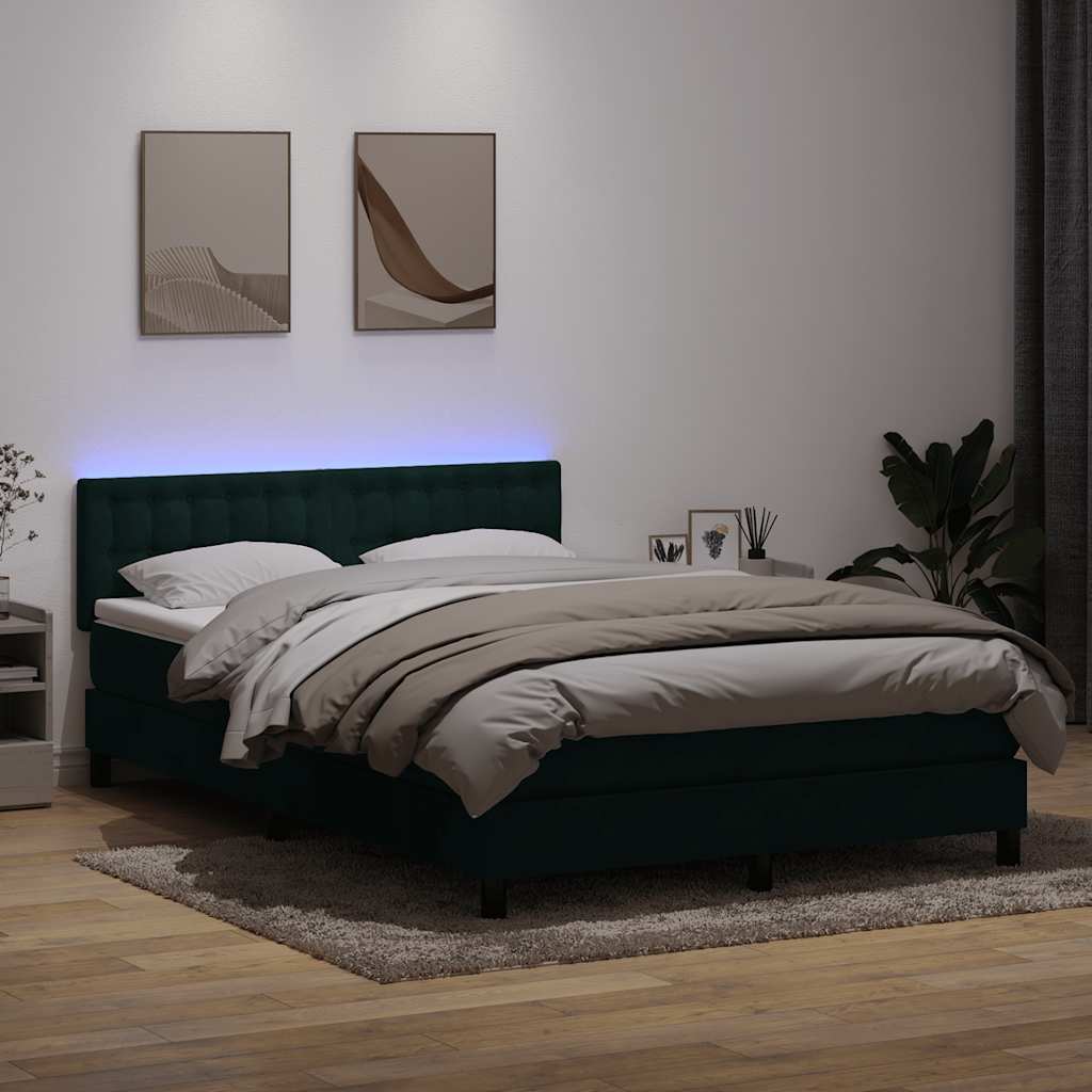 Letto a Molle con Materasso e LED Verde Scuro 160x220 cm Velluto | homemem39