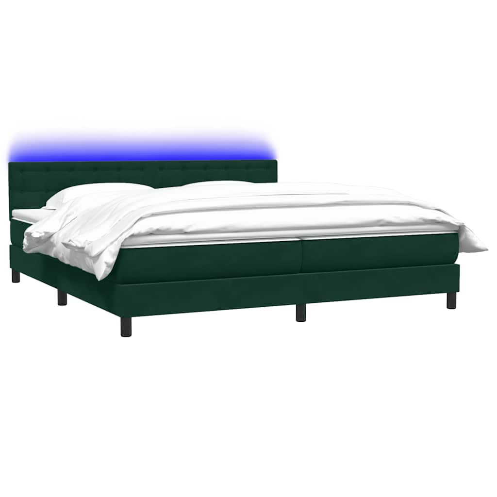Letto a Molle con Materasso e LED Verde Scuro 180x220 cm Velluto | homemem39