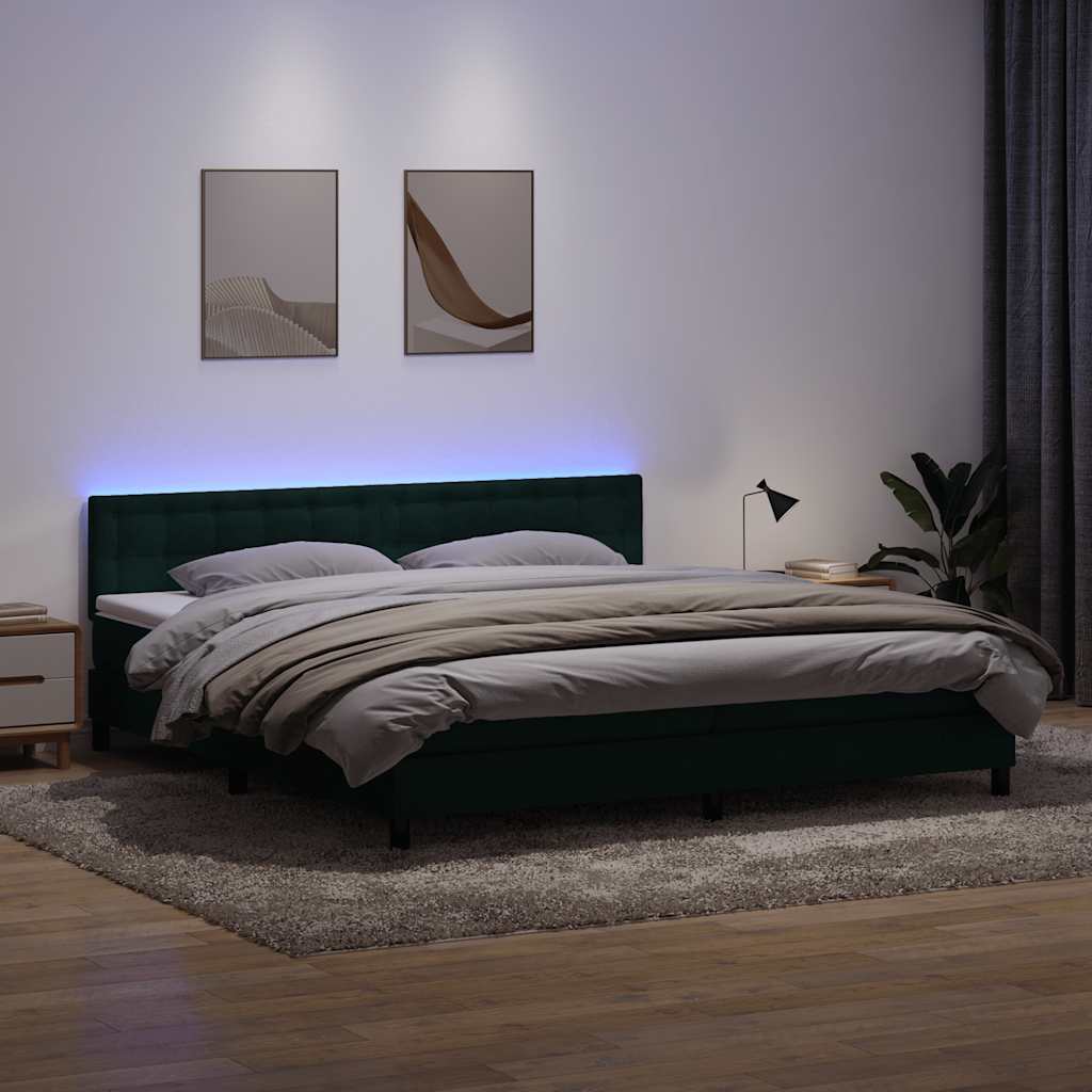 Letto a Molle con Materasso e LED Verde Scuro 180x220 cm Velluto | homemem39