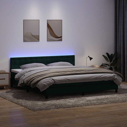 Letto a Molle con Materasso e LED Verde Scuro 180x220 cm Velluto | homemem39