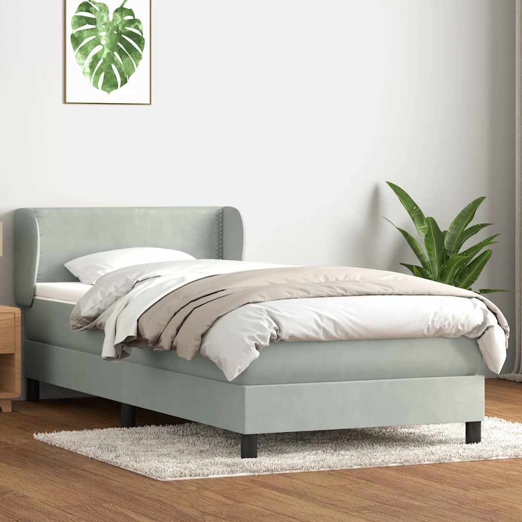 Giroletto a Molle con Materasso Grigio Chiaro 80x220 cm Velluto