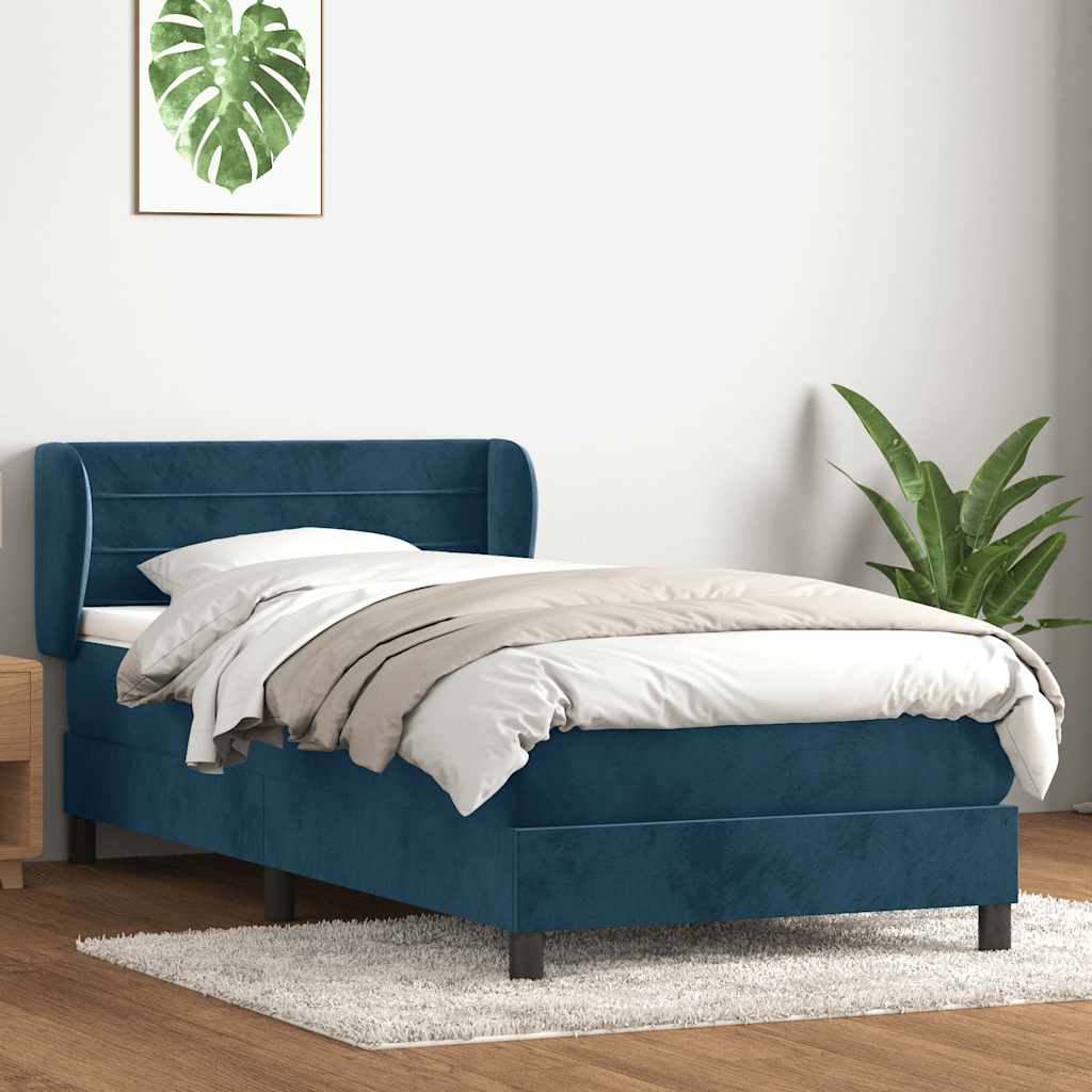 Giroletto a Molle con Materasso Blu Scuro 80x210 cm Velluto