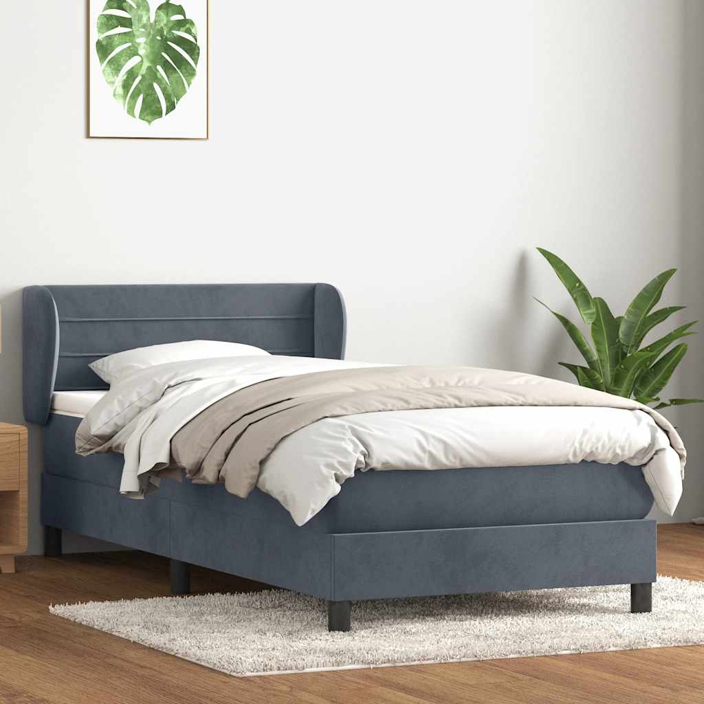 Giroletto a Molle con Materasso Grigio Scuro 90x220 cm Velluto | homemem39