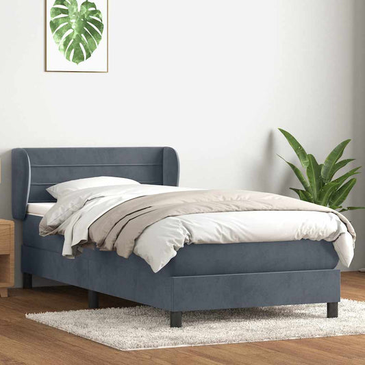Giroletto a Molle con Materasso Grigio Scuro 90x220 cm Velluto | homemem39