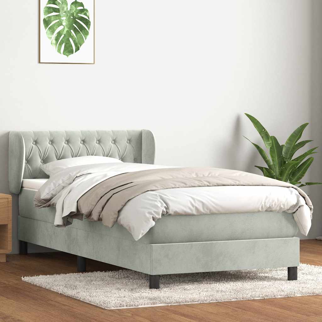 Giroletto a Molle con Materasso Grigio Chiaro 80x210 cm Velluto