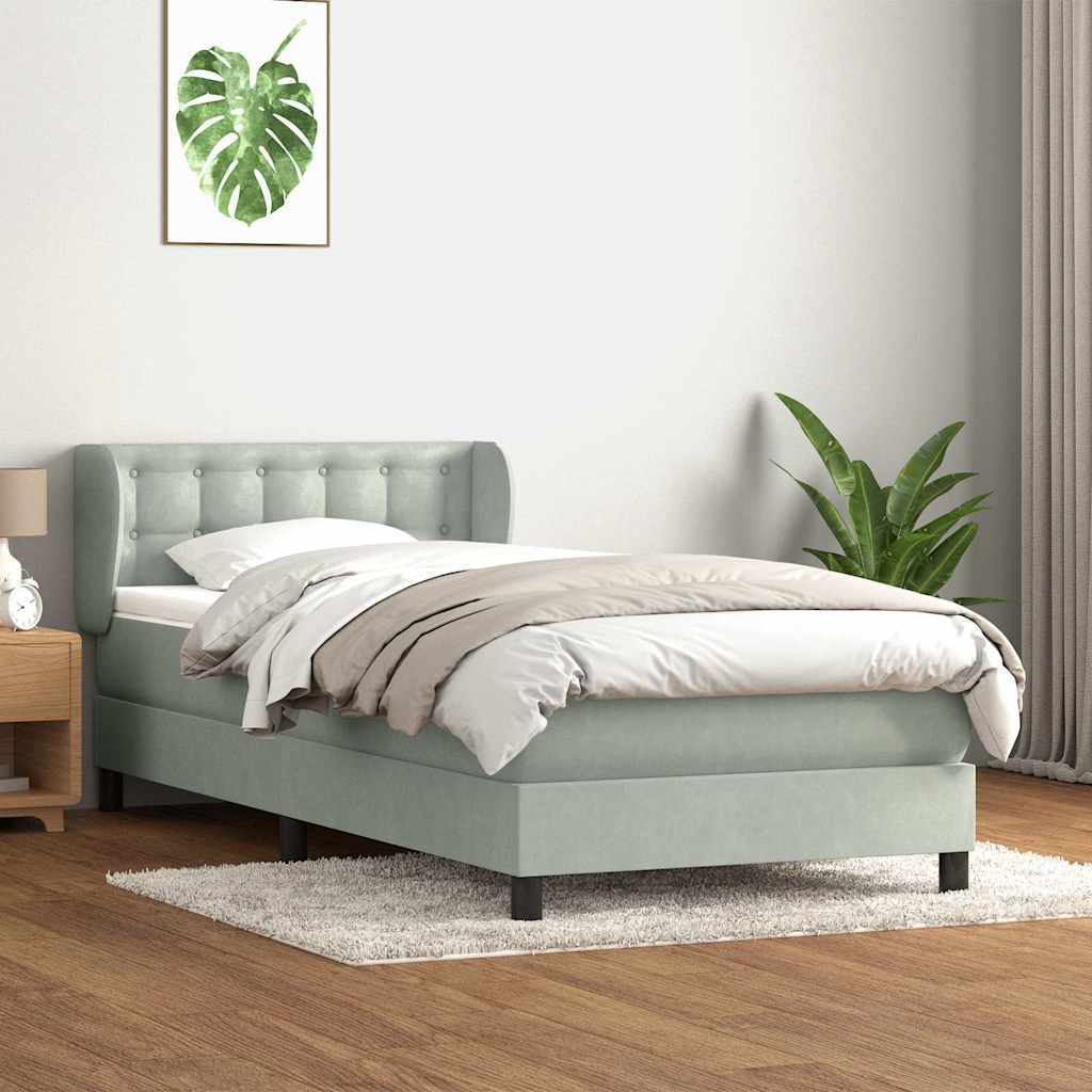Giroletto a Molle con Materasso Grigio Chiaro 80x220 cm Velluto | homemem39
