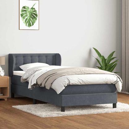 Giroletto a Molle con Materasso Grigio Scuro 90x220 cm Velluto