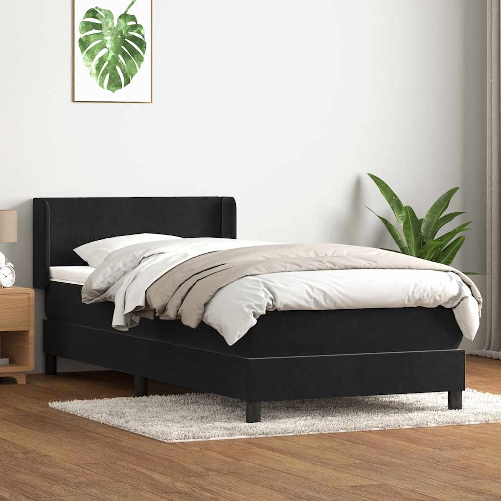Giroletto a Molle con Materasso Nero 90x210 cm in Velluto | homemem39