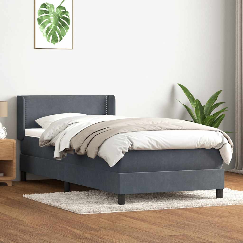 Giroletto a Molle con Materasso Grigio Scuro 90x220 cm Velluto | homemem39