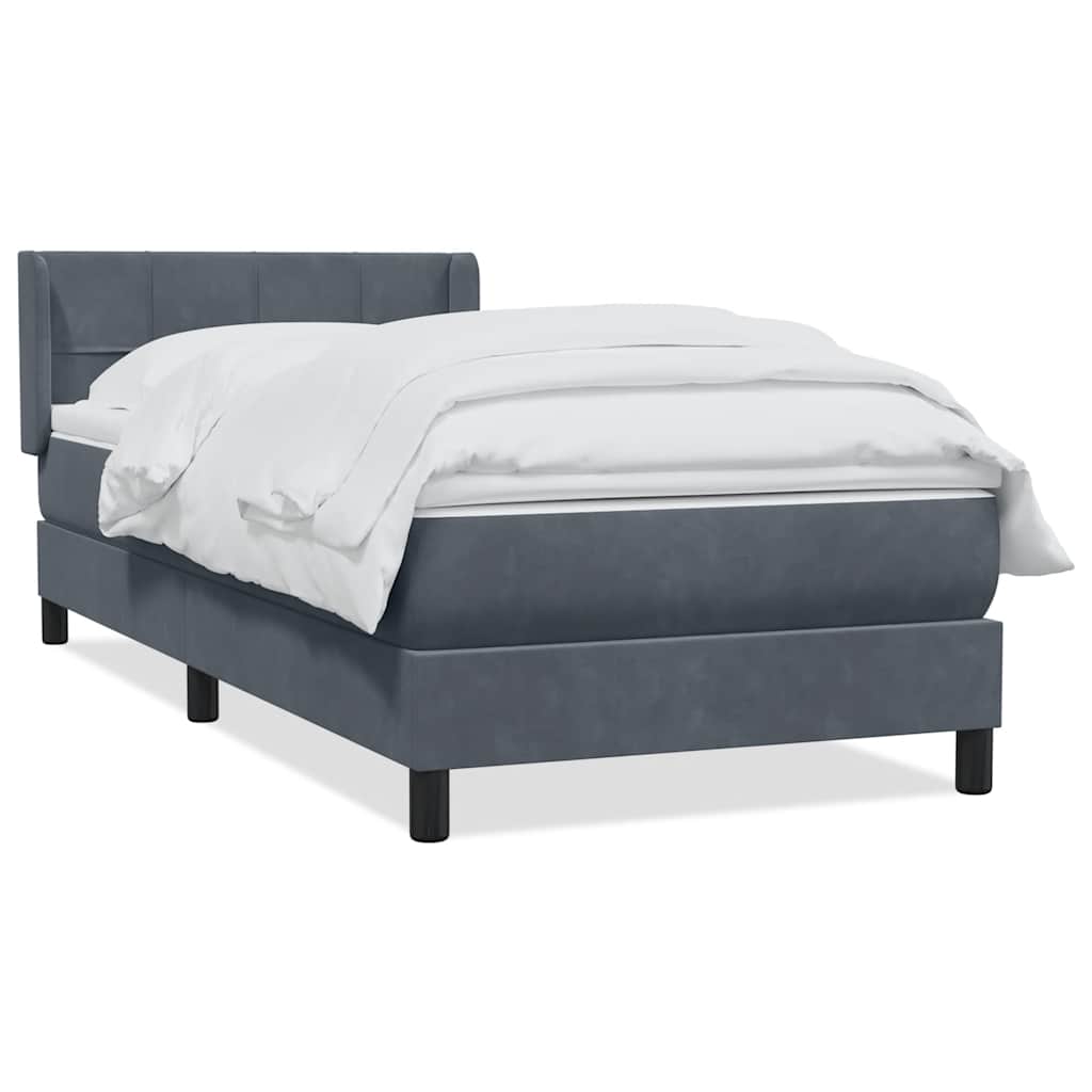 Giroletto a Molle con Materasso Grigio Scuro 90x220 cm Velluto