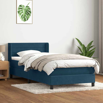 Giroletto a Molle con Materasso Blu Scuro 80x220 cm Velluto