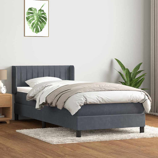 Giroletto a Molle con Materasso Grigio Scuro 80x220 cm Velluto
