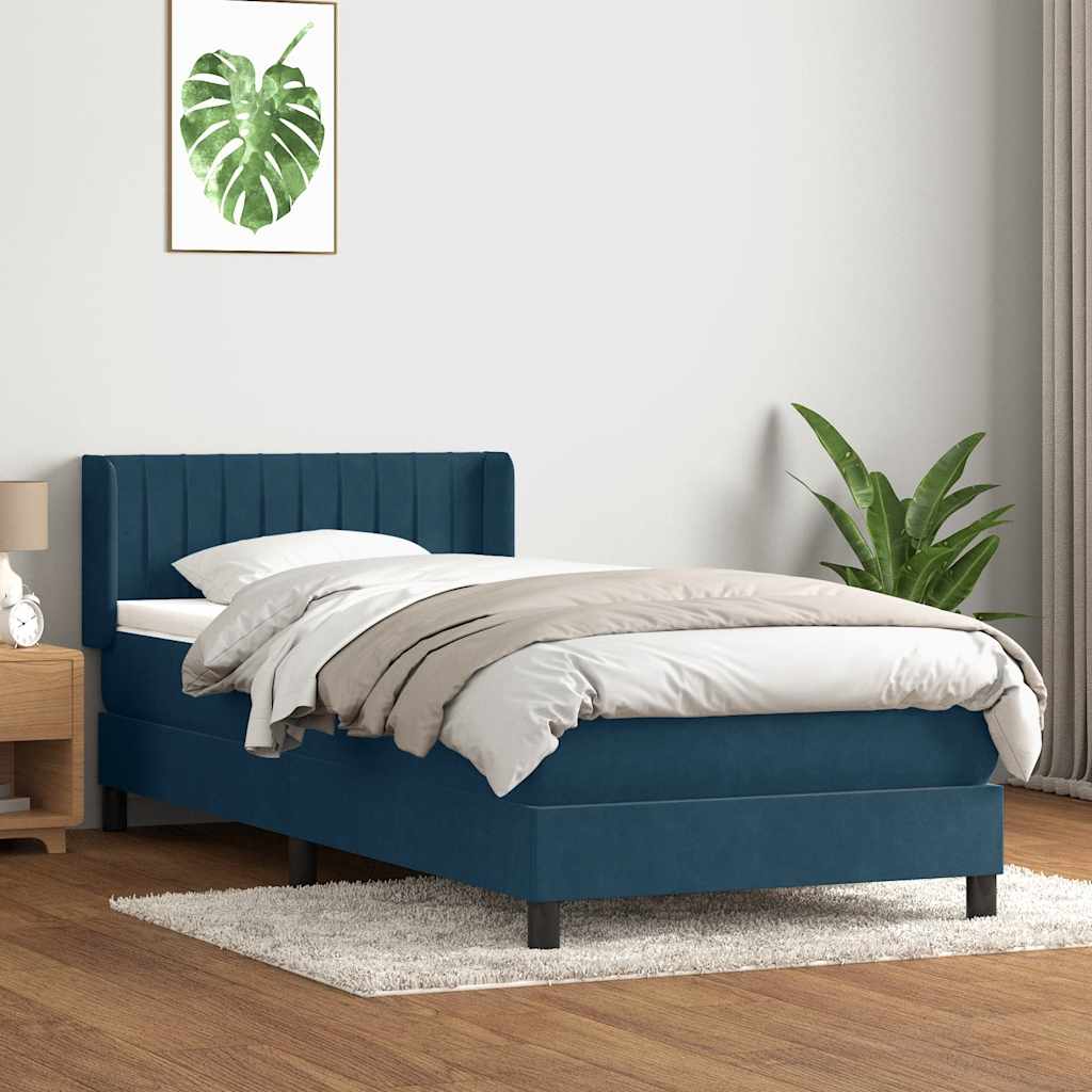 Giroletto a Molle con Materasso Blu Scuro 80x220 cm Velluto