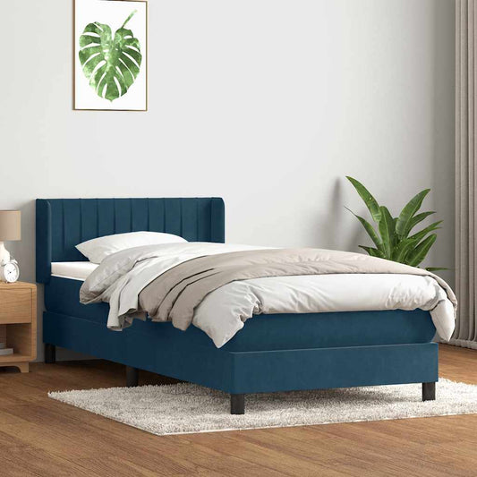 Giroletto a Molle con Materasso Blu Scuro 80x220 cm Velluto