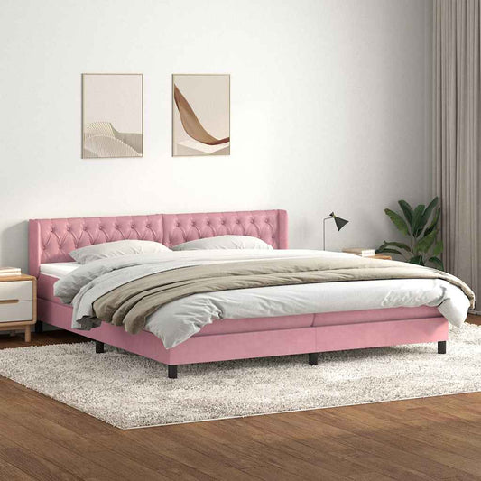 Giroletto a Molle con Materasso Rosa 180x210 cm in Velluto