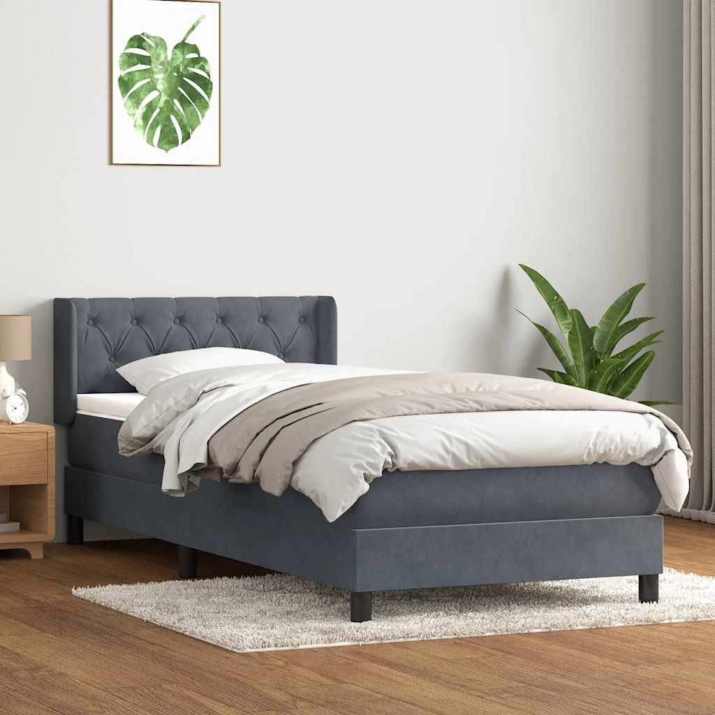 Giroletto a Molle con Materasso Grigio Scuro 80x220 cm Velluto