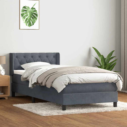 Giroletto a Molle con Materasso Grigio Scuro 80x220 cm Velluto