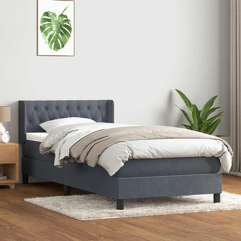 Giroletto a Molle con Materasso Grigio Scuro 90x220 cm Velluto