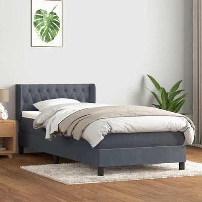 Giroletto a Molle con Materasso Grigio Scuro 90x220 cm Velluto