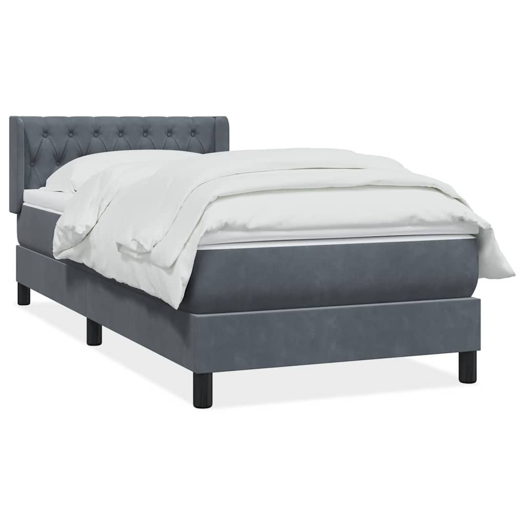 Giroletto a Molle con Materasso Grigio Scuro 90x220 cm Velluto