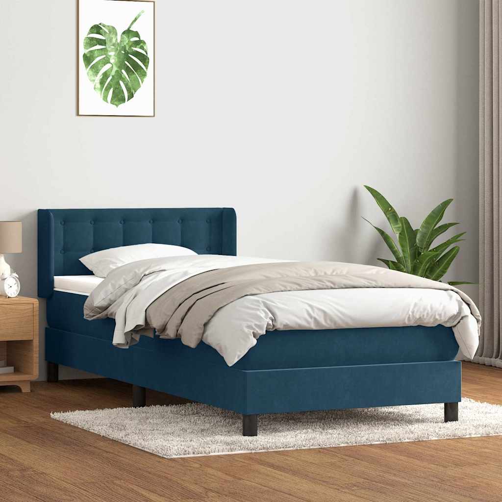 Giroletto a Molle con Materasso Blu Scuro 80x220 cm Velluto