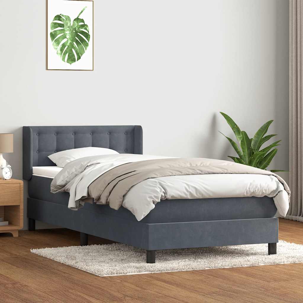Giroletto a Molle con Materasso Grigio Scuro 90x220 cm Velluto | homemem39