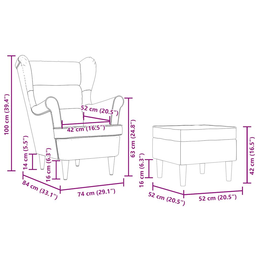 Poltrona con Poggiapiedi Crema in Tessuto - homemem39