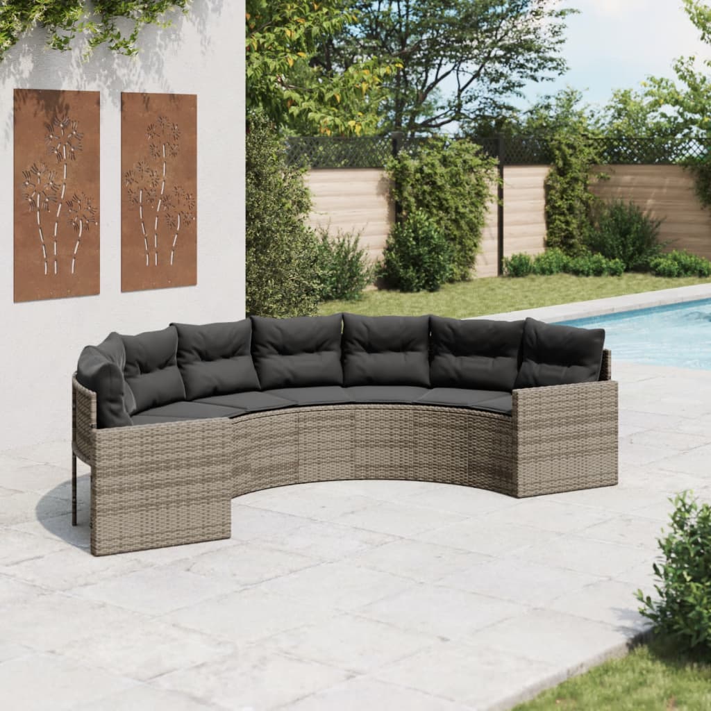 Divano da Giardino con Cuscini Semicircolare Grigio Polyrattan | homemem39