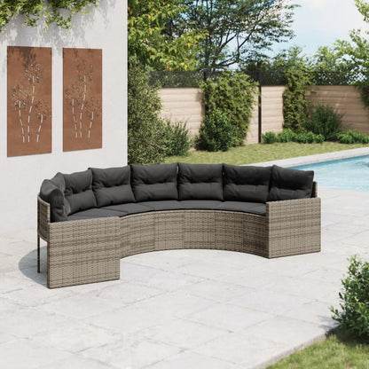 Divano da Giardino con Cuscini Semicircolare Grigio Polyrattan | homemem39