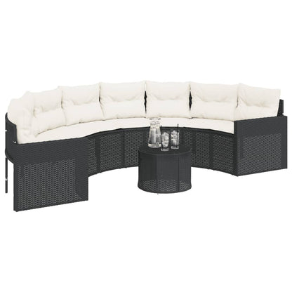 Divano Giardino Tavolo e Cuscini Semicircolare Nero Polyrattan | homemem39