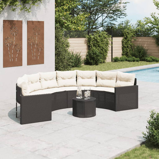 Divano Giardino Tavolo e Cuscini Semicircolare Nero Polyrattan | homemem39