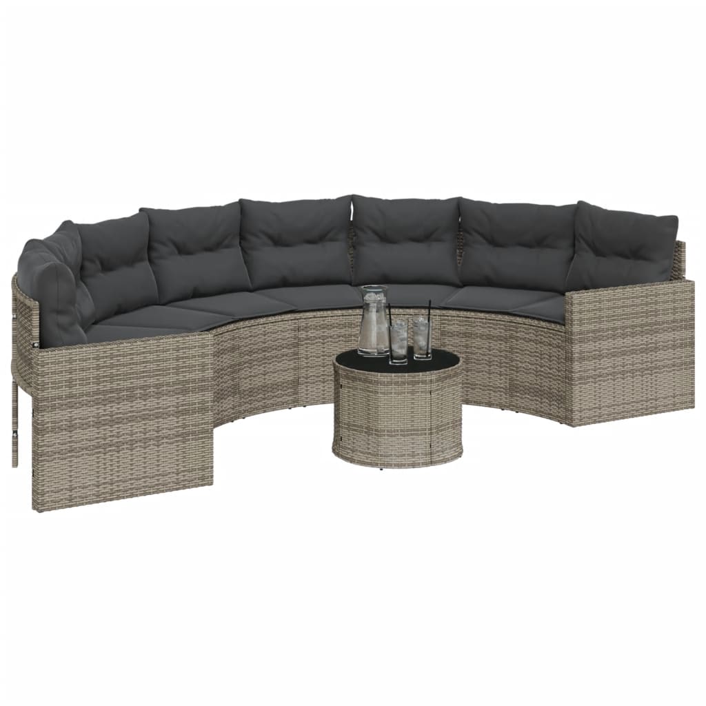 Divano Giardino Tavolo Cuscini Semicircolare Grigio Polyrattan | homemem39