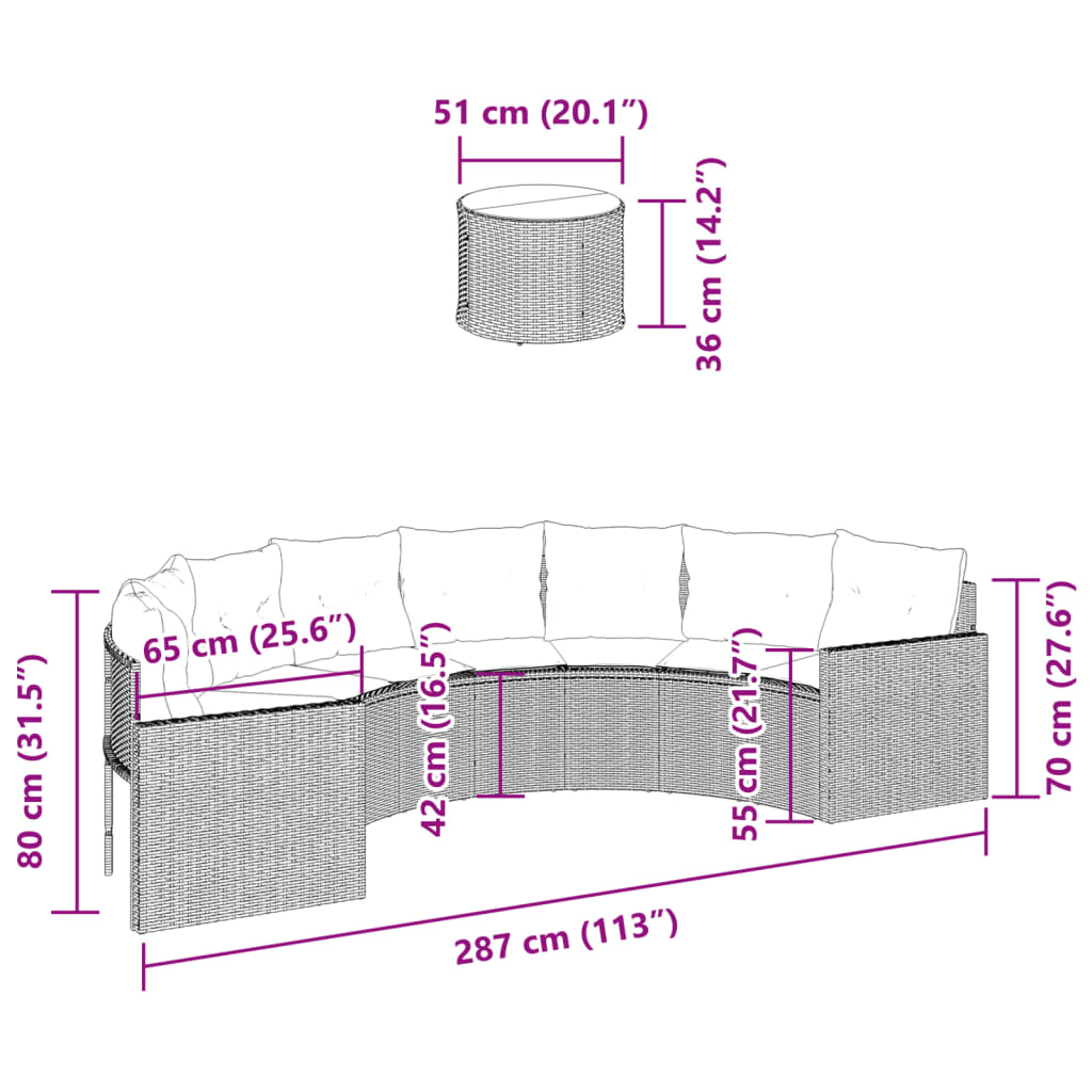 Divano Giardino Tavolo Cuscini Semicircolare Grigio Polyrattan