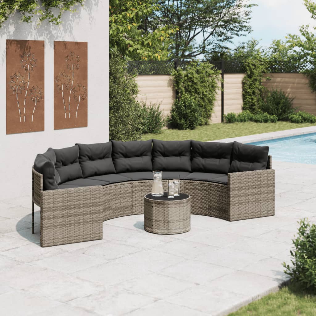 Divano Giardino Tavolo Cuscini Semicircolare Grigio Polyrattan | homemem39