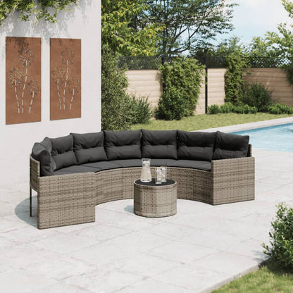 Divano Giardino Tavolo Cuscini Semicircolare Grigio Polyrattan | homemem39
