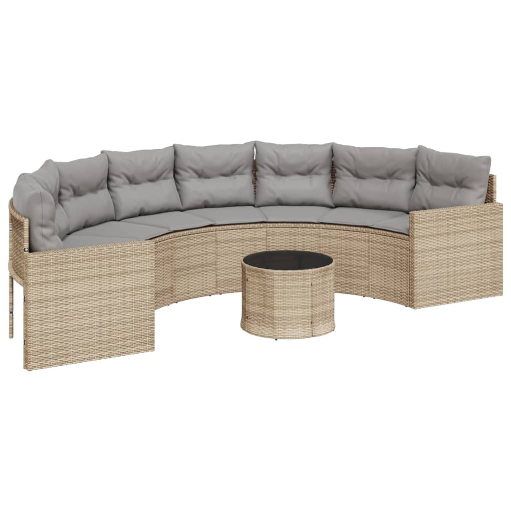 Divano Giardino Tavolo e Cuscini Semicircolare Beige Polyrattan | homemem39