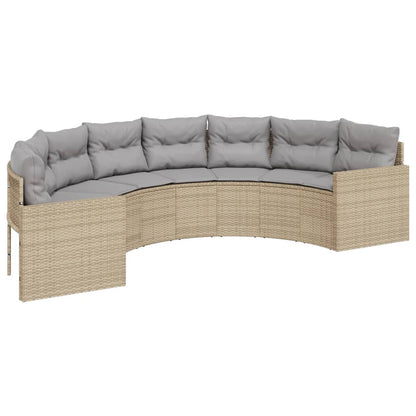 Divano Giardino Tavolo e Cuscini Semicircolare Beige Polyrattan