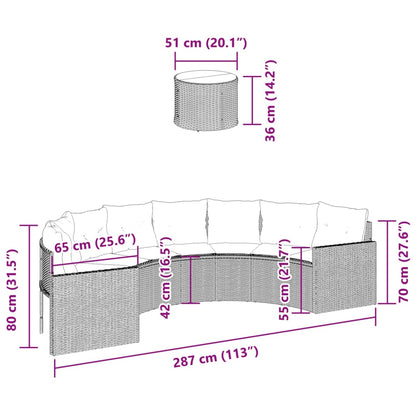 Divano Giardino Tavolo e Cuscini Semicircolare Beige Polyrattan
