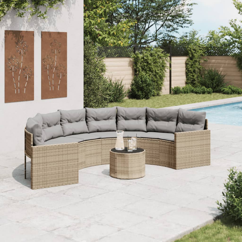 Divano Giardino Tavolo e Cuscini Semicircolare Beige Polyrattan | homemem39