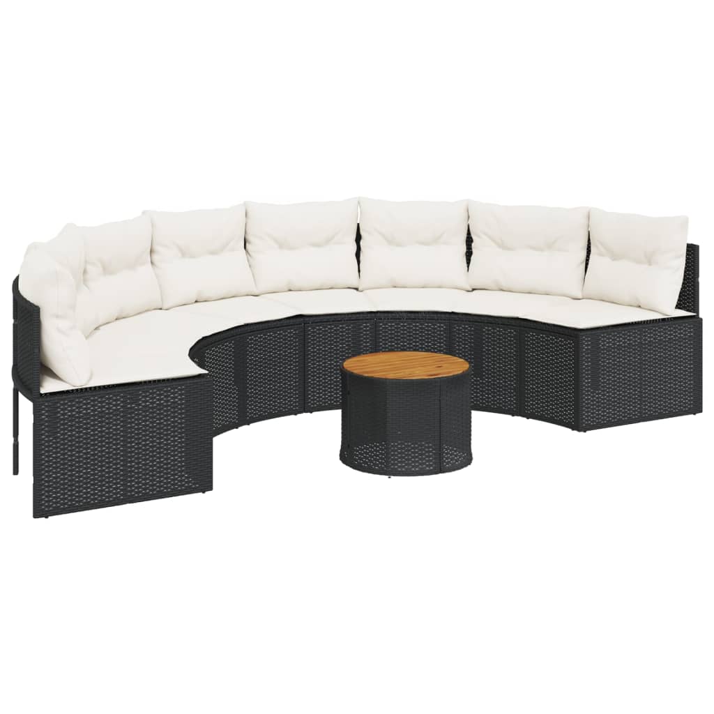 Divano Giardino Tavolo e Cuscini Semicircolare Nero Polyrattan | homemem39