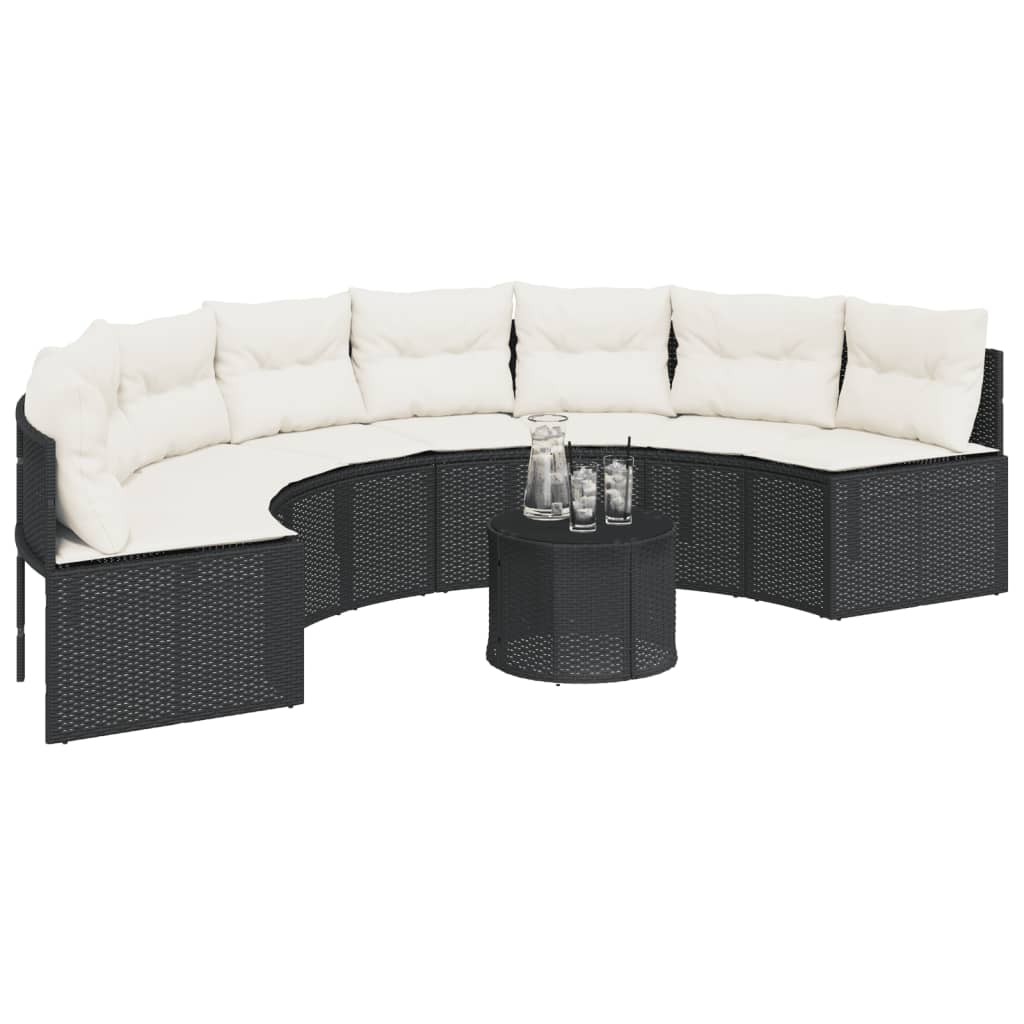 Divano da Giardino con Cuscini Semicircolare in Polyrattan