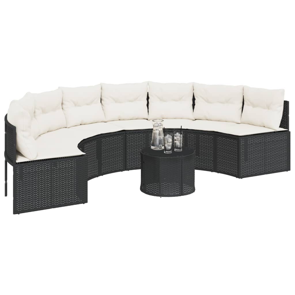 Divano Giardino Tavolo e Cuscini Semicircolare Nero Polyrattan | homemem39
