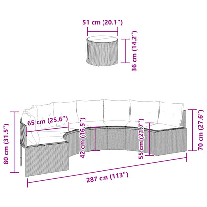 Divano Giardino Tavolo e Cuscini Semicircolare Nero Polyrattan