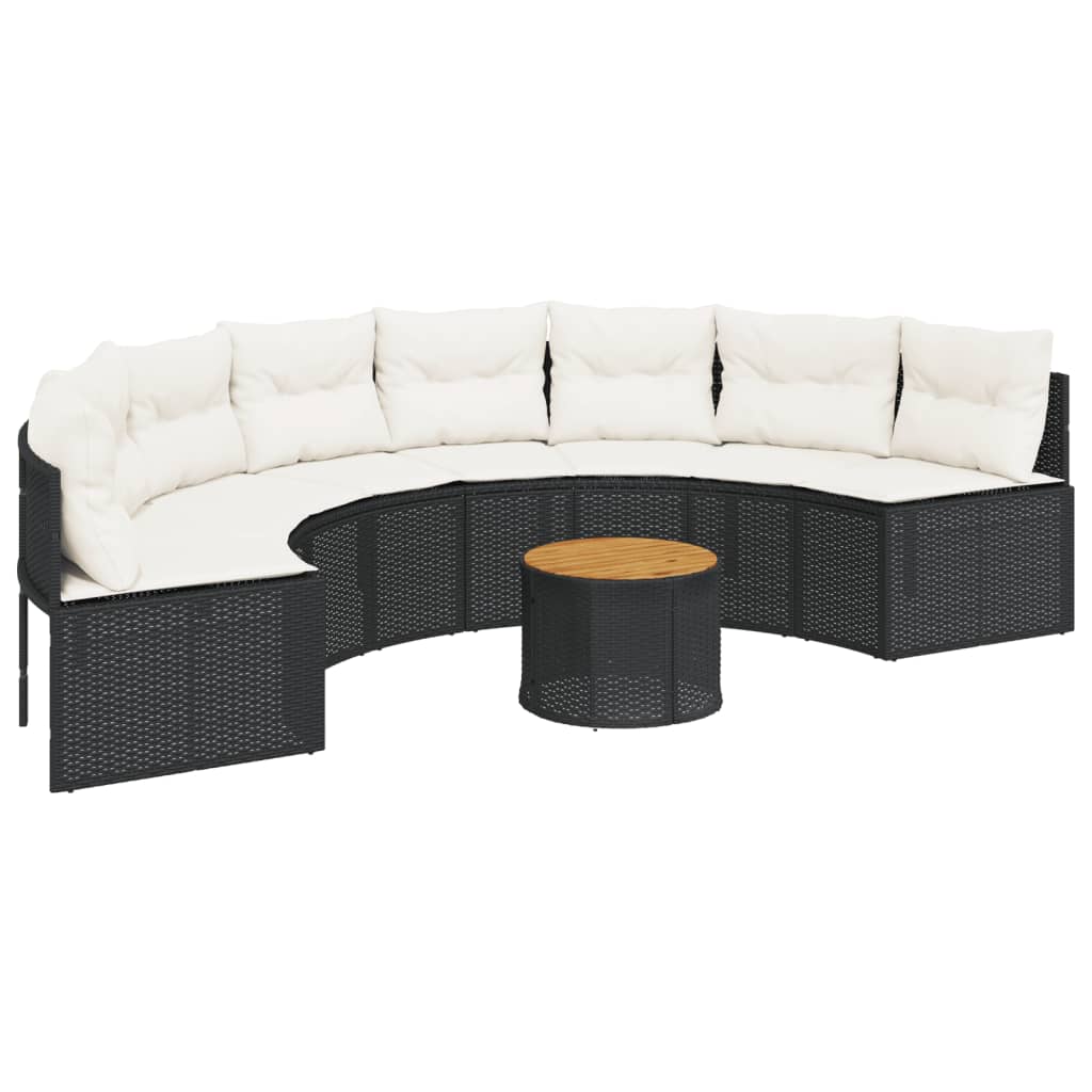 Divano Giardino Tavolo e Cuscini Semicircolare Nero Polyrattan | homemem39