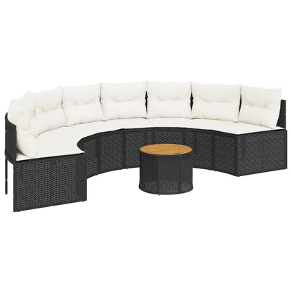 Divano Giardino Tavolo e Cuscini Semicircolare Nero Polyrattan | homemem39