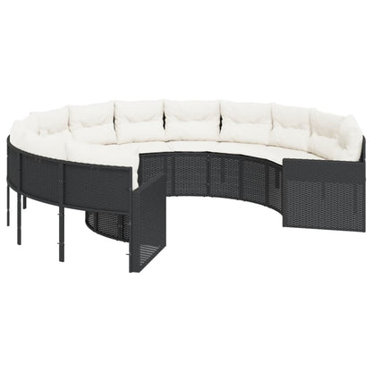 Divano da Giardino con Cuscini Circolare Nero in Polyrattan