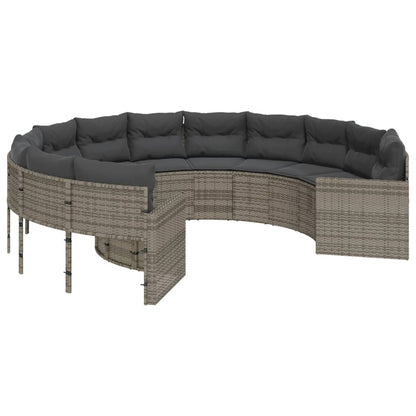 Divano da Giardino con Cuscini Circolare Grigio in Polyrattan | homemem39