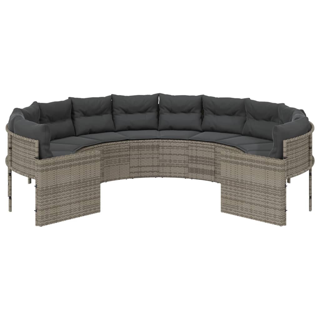 Divano da Giardino con Cuscini Circolare Grigio in Polyrattan | homemem39