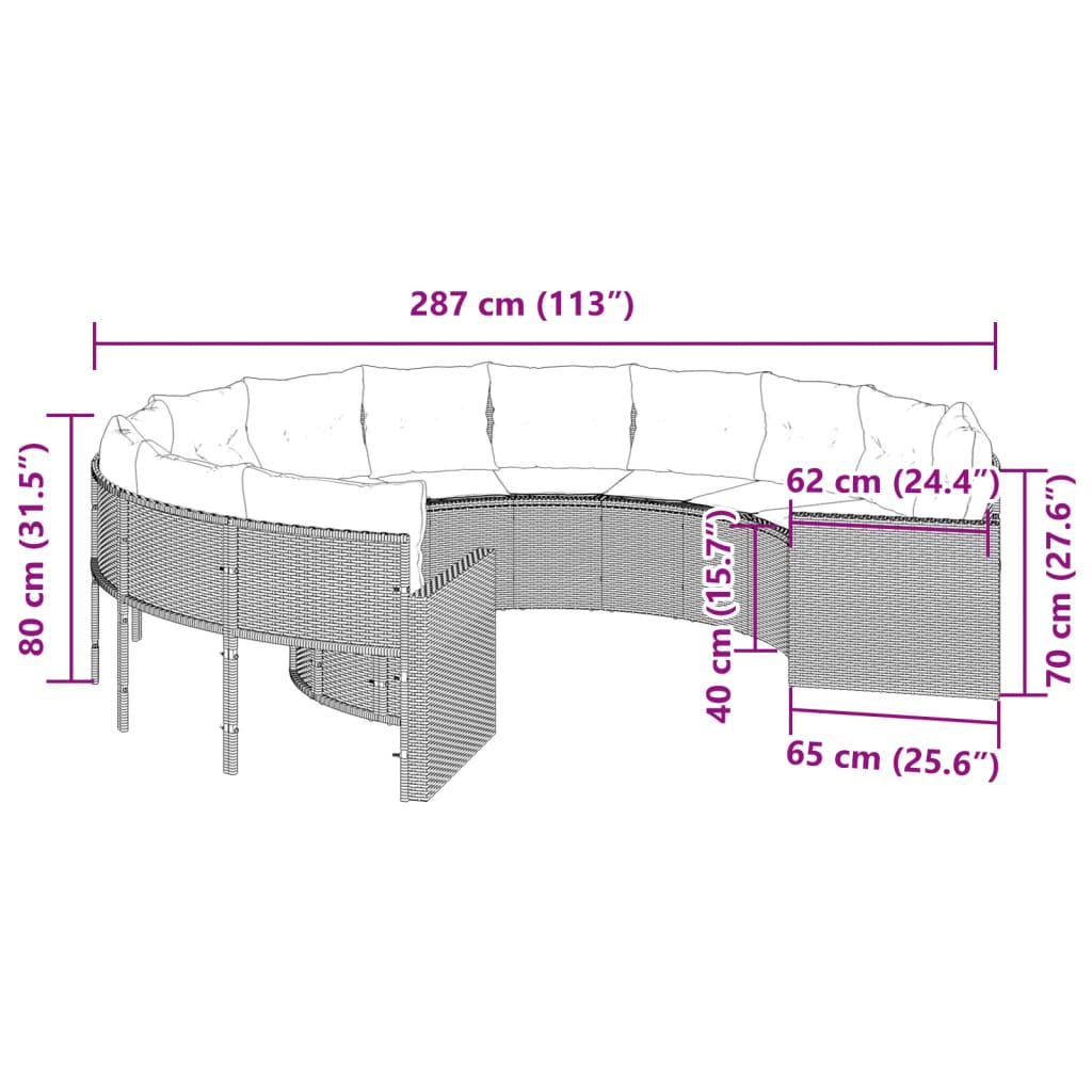 Divano da Giardino con Cuscini Circolare Grigio in Polyrattan | homemem39