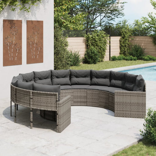 Divano da Giardino con Cuscini Circolare Grigio in Polyrattan | homemem39